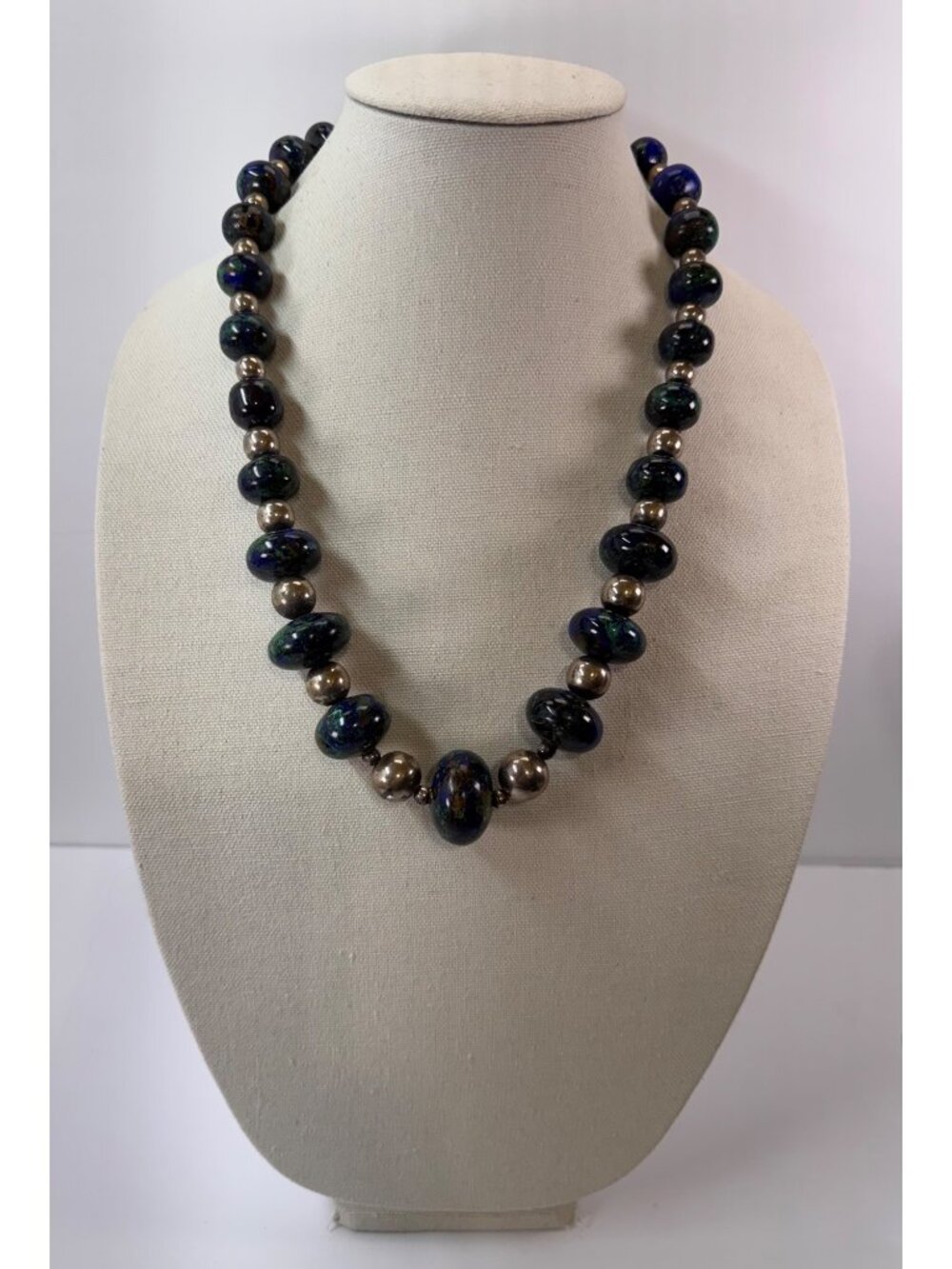 Vintage Taxco Mexico 925 Azurite Malachite Necklace TS-30 PC Signed 24”